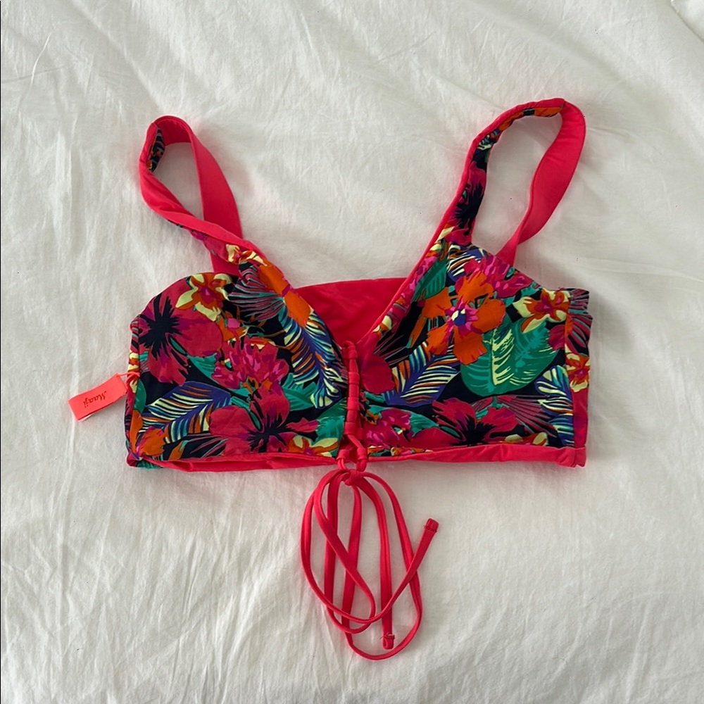 Maaji Tropical Red Lace-Up Bikini Top